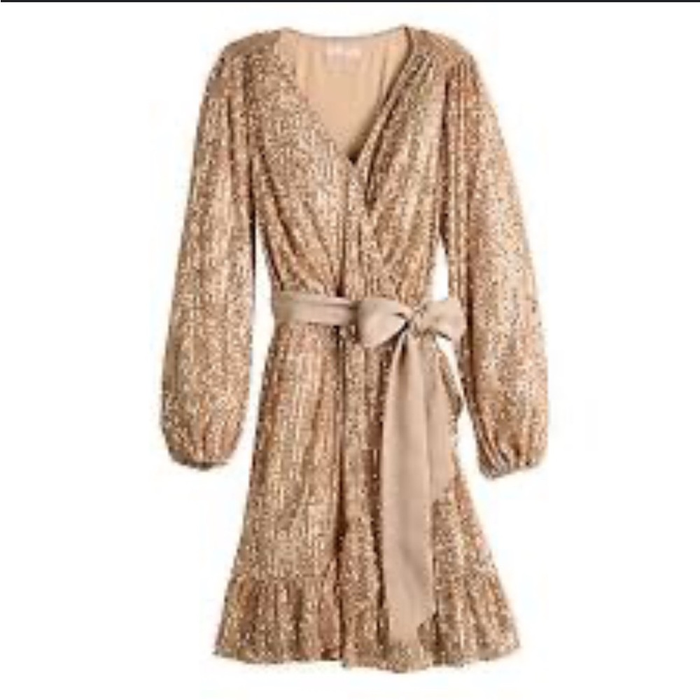 NWT LC Lauren Conrad LS long Sleeve champagne sequin midi dress Large GORGEOUS - Picture 10 of 10